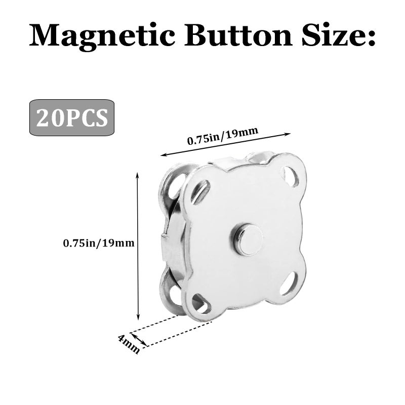 VOBRAMY 20 Sets Magnetic Snaps Button for Purse Handbag Wallet Overcoat Bag 19 mm Silver Fasteners Snap Buttons (19mm) - Image 3